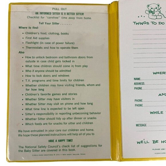 Baby Sitters Notes Guide Phone Book Notepad Telephone Checklist Vtg 1973 - Picture 4 of 5